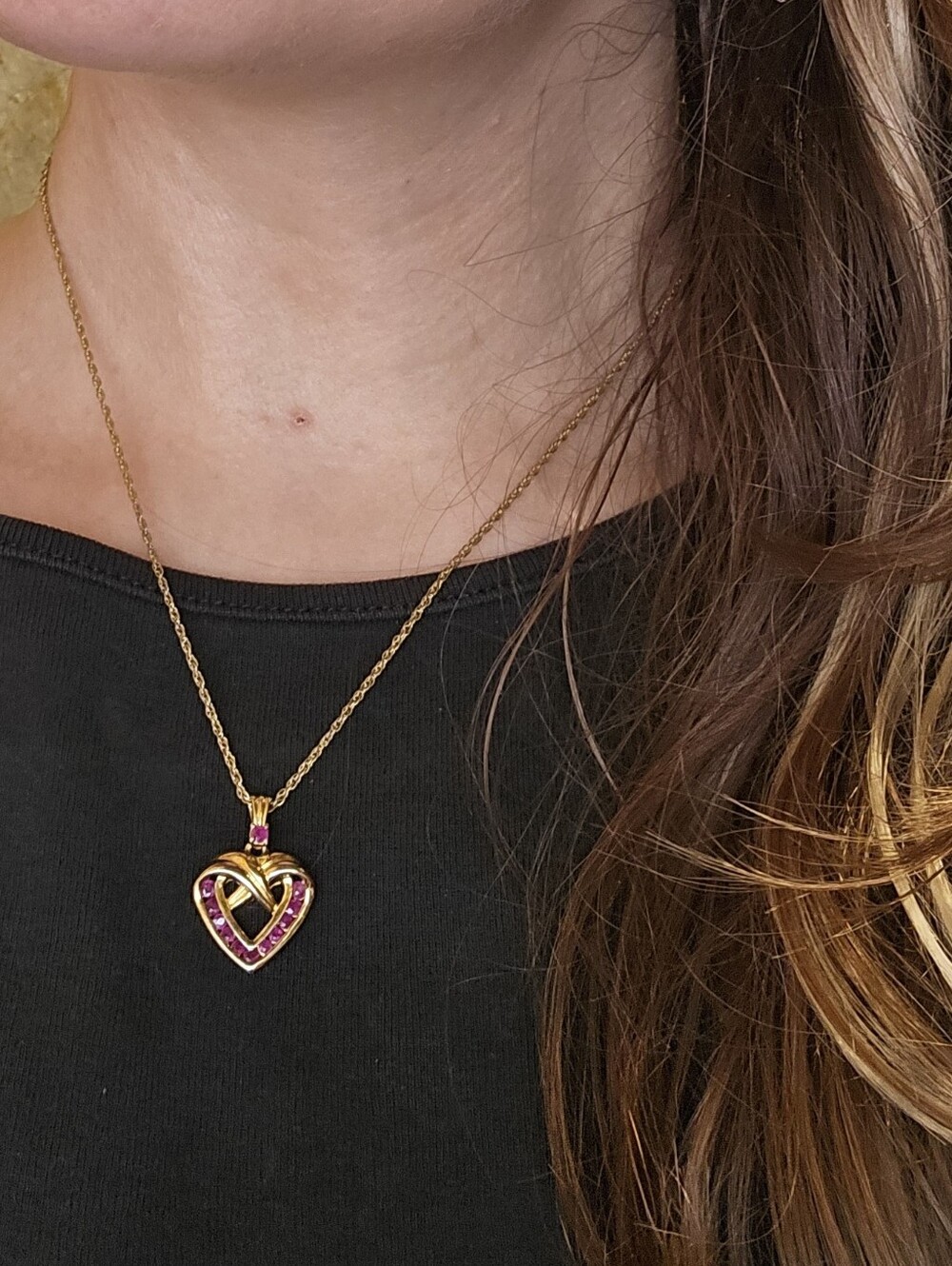 Vintage Y2k pink purple CZ Heart Necklace 18" Dainty Mcbling Preppy Old Money - Picture 3 of 8